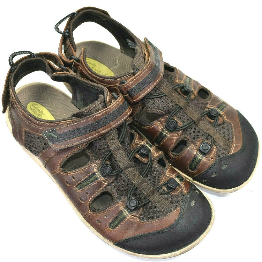 VGUC Clarks Wave Walk Men's Brown Leather Casual Comfort Sport Sandals 8 M